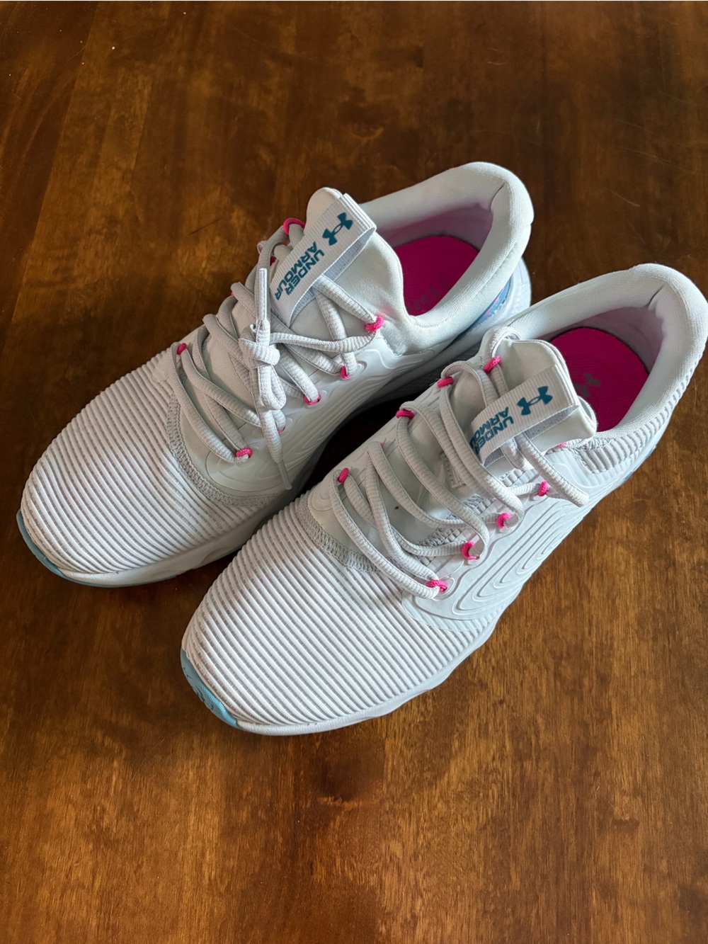 Under Armour White Women's Athletic Sneakers with Pink and Light Blue Details